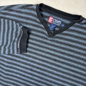 Chaps Ralph Lauren V Neck Blue Sweater Mens Large Striped Long Sleeve Cotton